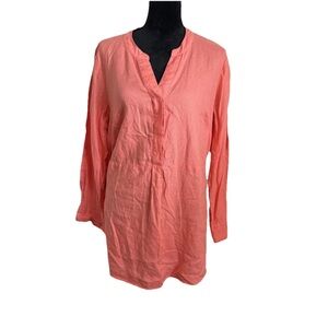 Crown & Ivy Blouse Womens 0X Linen Crochet Long Sleeve Tunic Plus Beach Resort